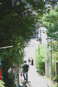 山形・山寺立石寺、初夏の緑に包まれた奥の細道ゆかりの階段参道を下る風景（撮影:Nikon Z6III）